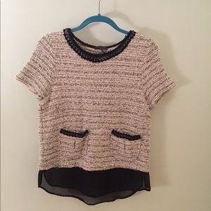 Zara Short sleeve tweed blouse